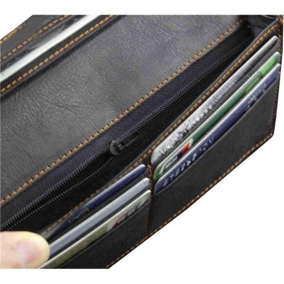 Biker Rock Star Concho Mens Card Money Long Black Real Leahter Wallet With Chain - Picture 4 of 7